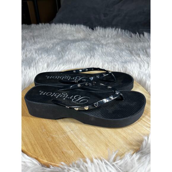 Brighton Flirty Platform Flip Flops Womens size 8 Black with Silver Brave Hearts - Picture 7 of 11